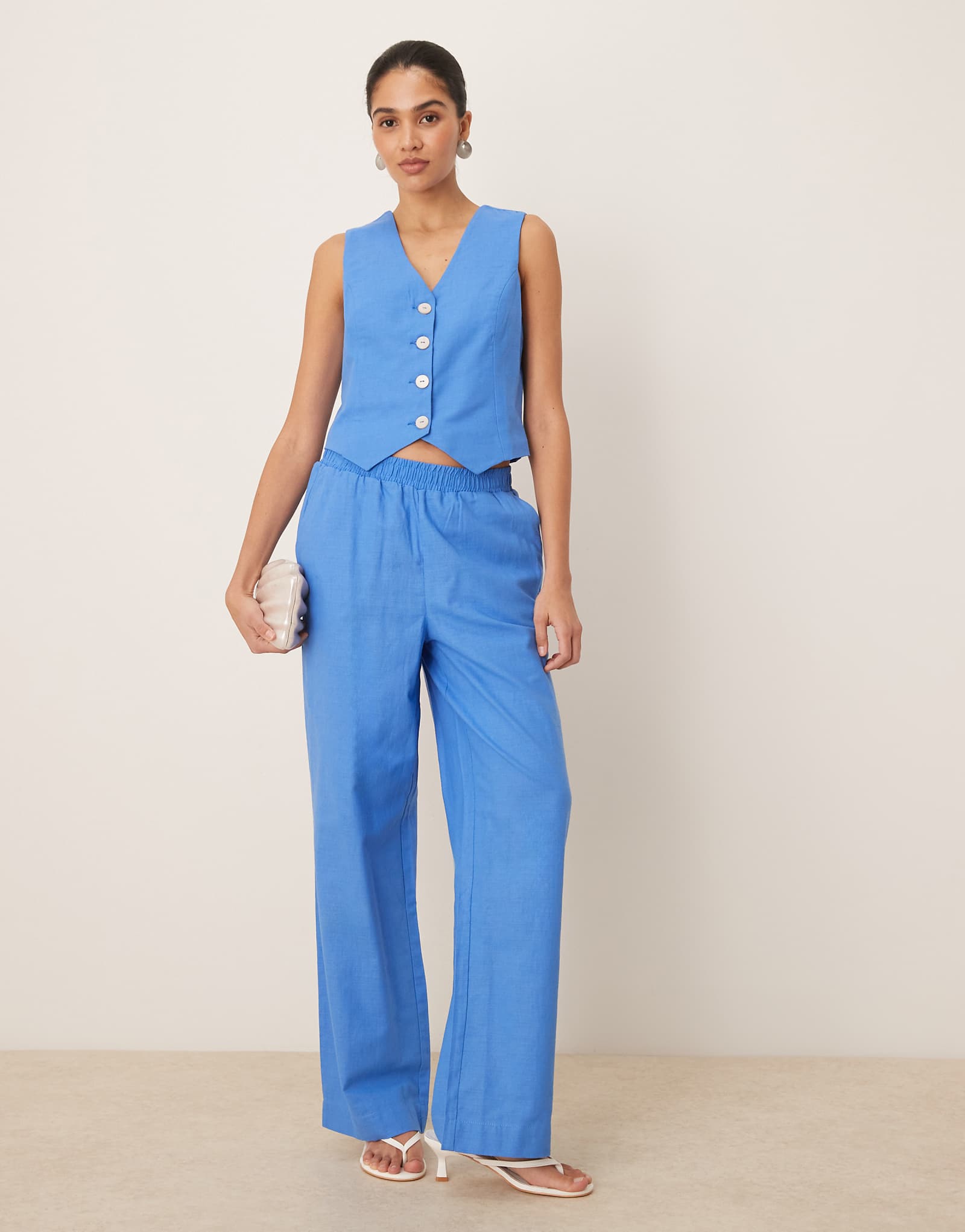 Широкие брюки YAS linen touch прованского синего цвета - часть комплекта 9590₽