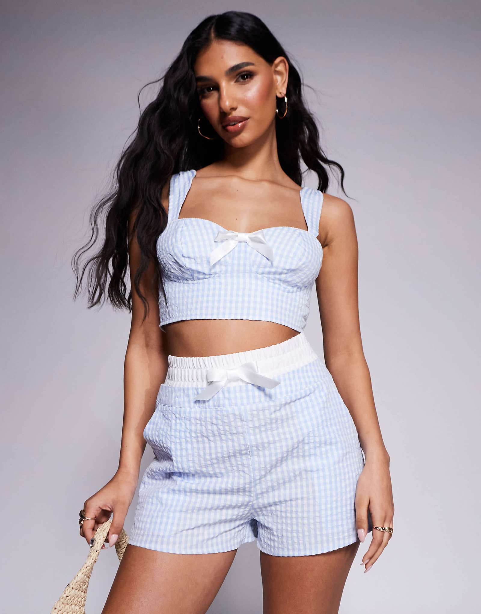 Эксклюзивные боксерские шорты из поплина с поясом от Kaiia в синюю полоску seersucker - часть комплекта 6990₽