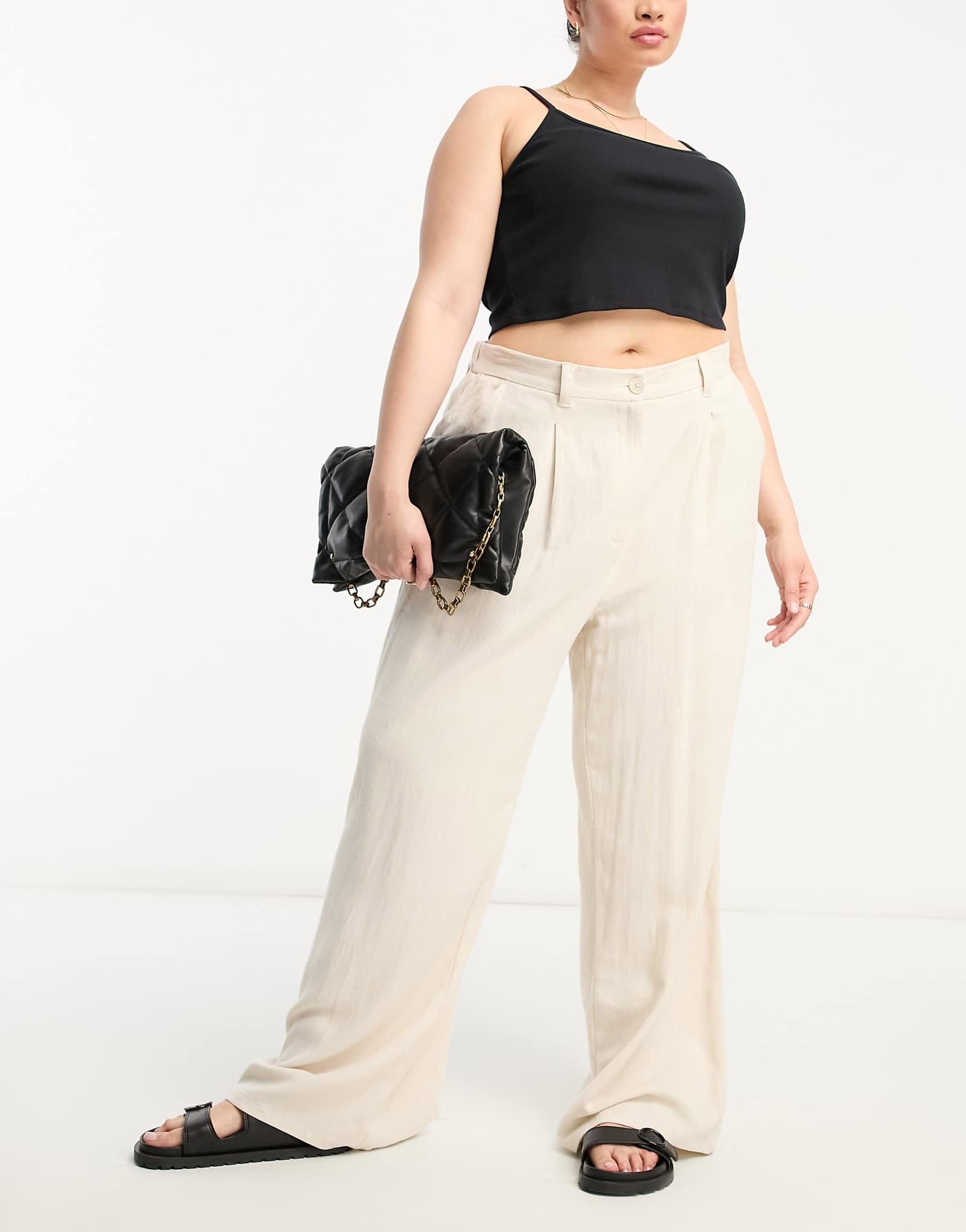ДИЗАЙНЕРСКИЕ брюки ASOS Curve dad из льна в камне 