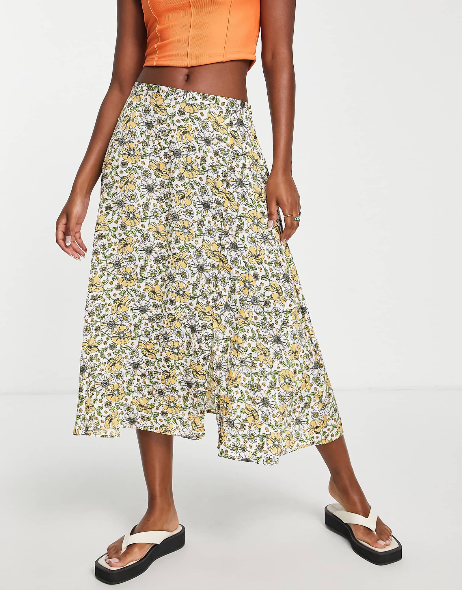 Юбка миди JDY с желтым цветочным принтом 5990₽