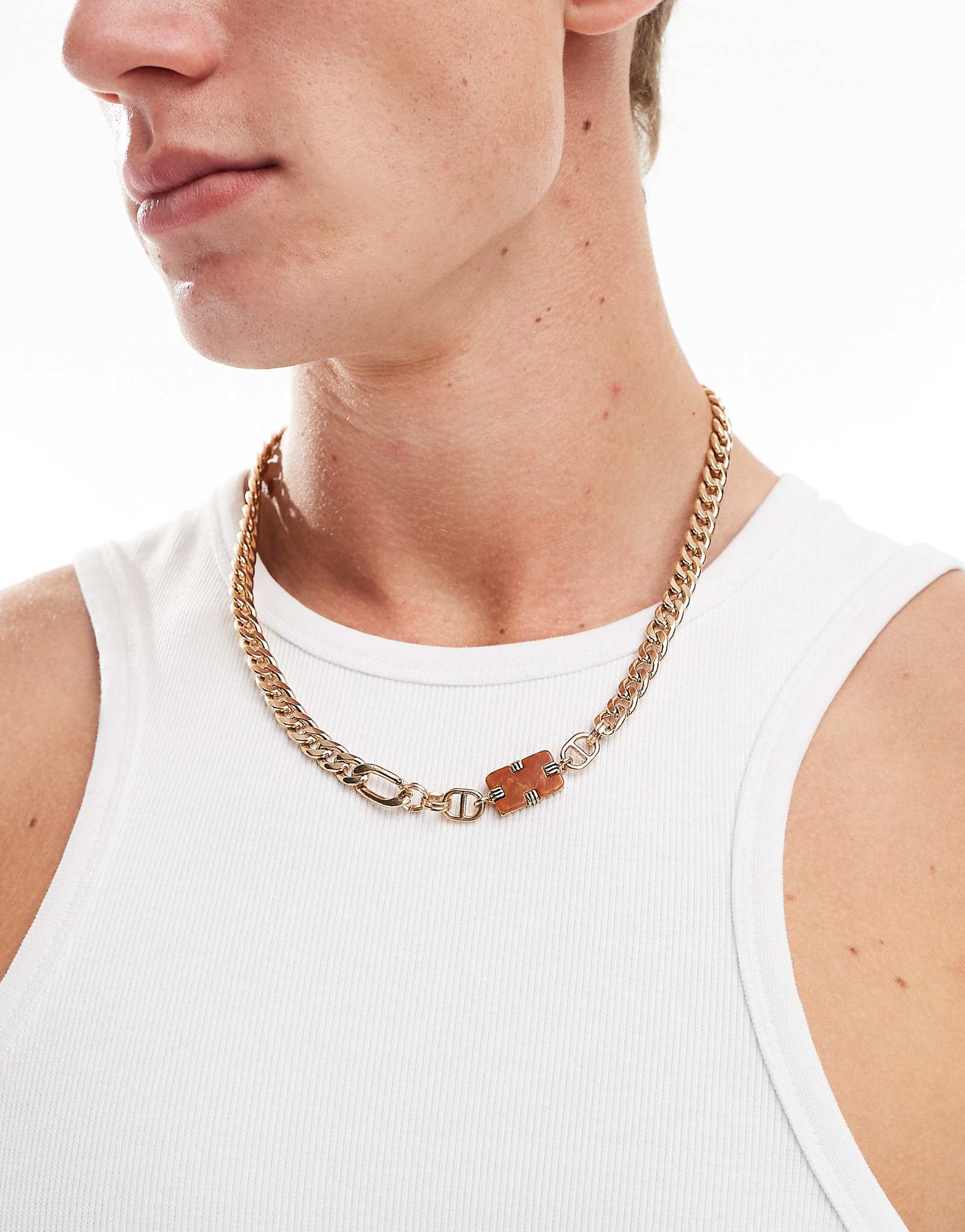 Колье на цепочке Icon Brand с тигровым глазом из золота 4190₽