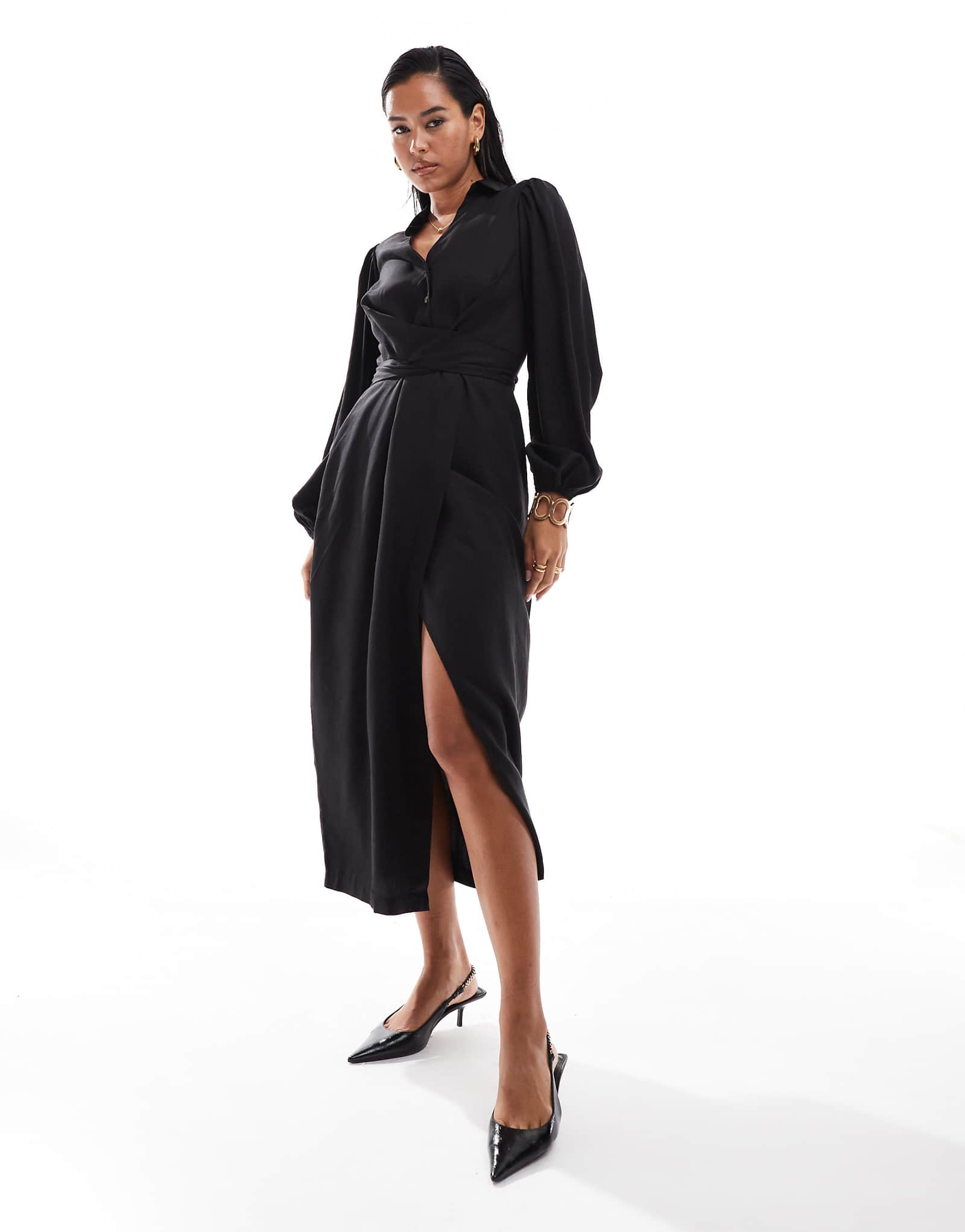 Облегающее миди-платье-карандаш с рукавами-баллончиками Closet London черного цвета