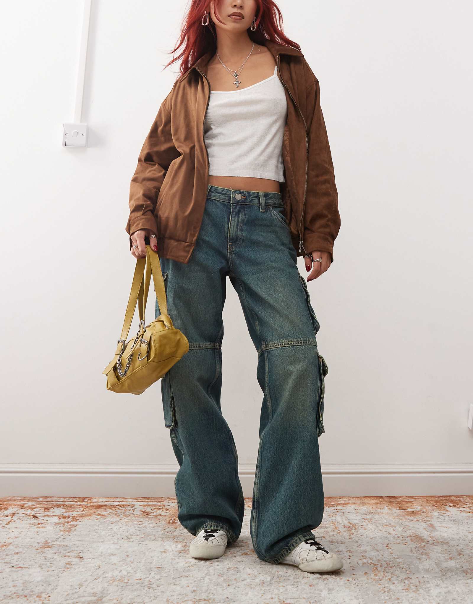 Джинсы Dr Denim Hill свободного кроя с заниженной талией, широкими штанинами и карманами-карго, окрашенные в светло-зеленый цвет, сине-зеленый оттенок после стирки