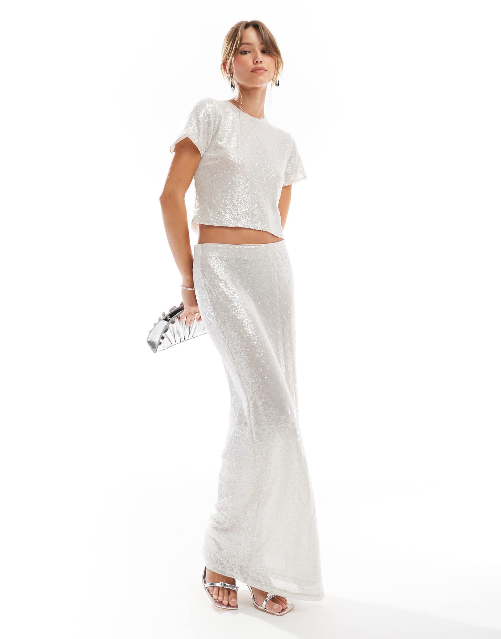 Длинная серебристо-кремовая юбка с блестками от JJXX 10090₽