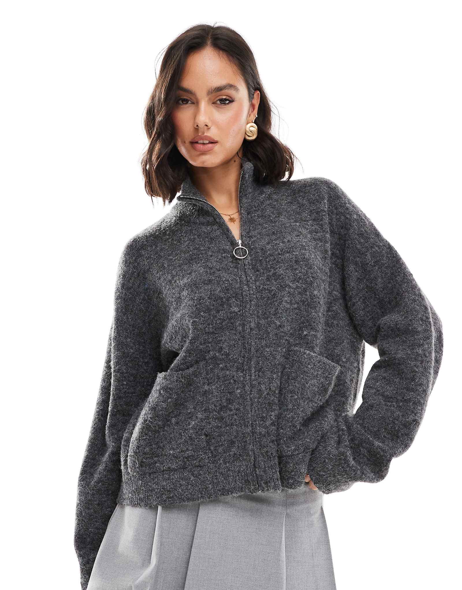 Кардиган JJXX на молнии из темно-серого меланжа 11090₽