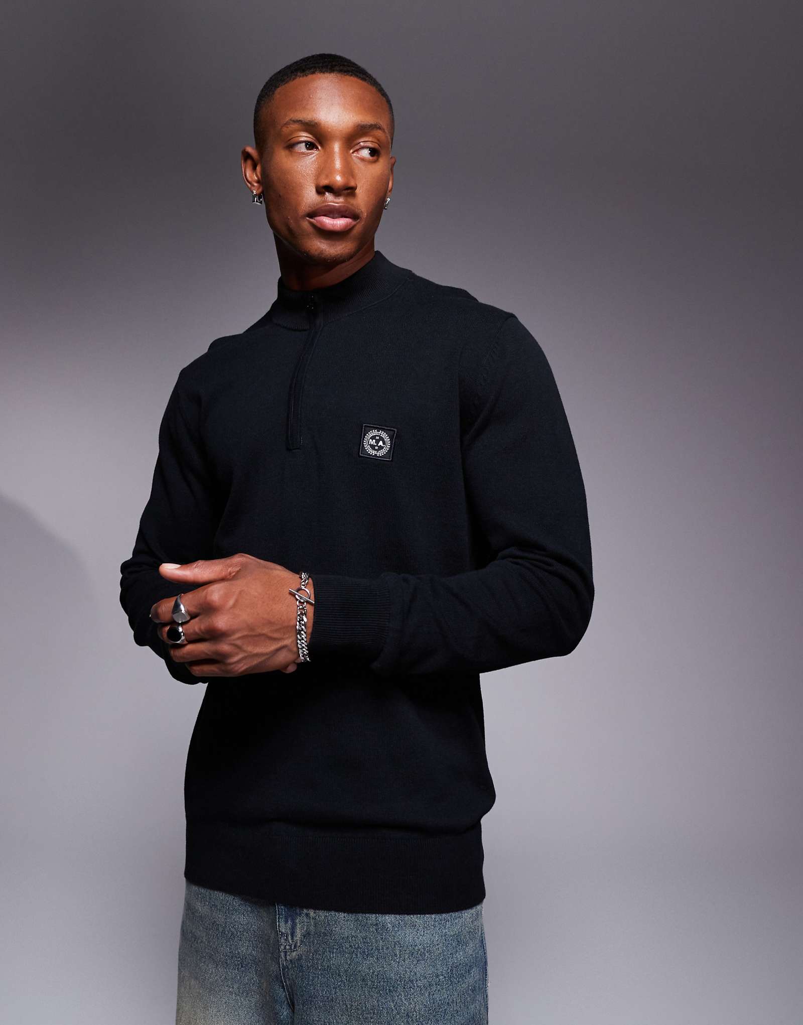 Вязаный свитер Marshall Artist siren на молнии 1/4 черного цвета