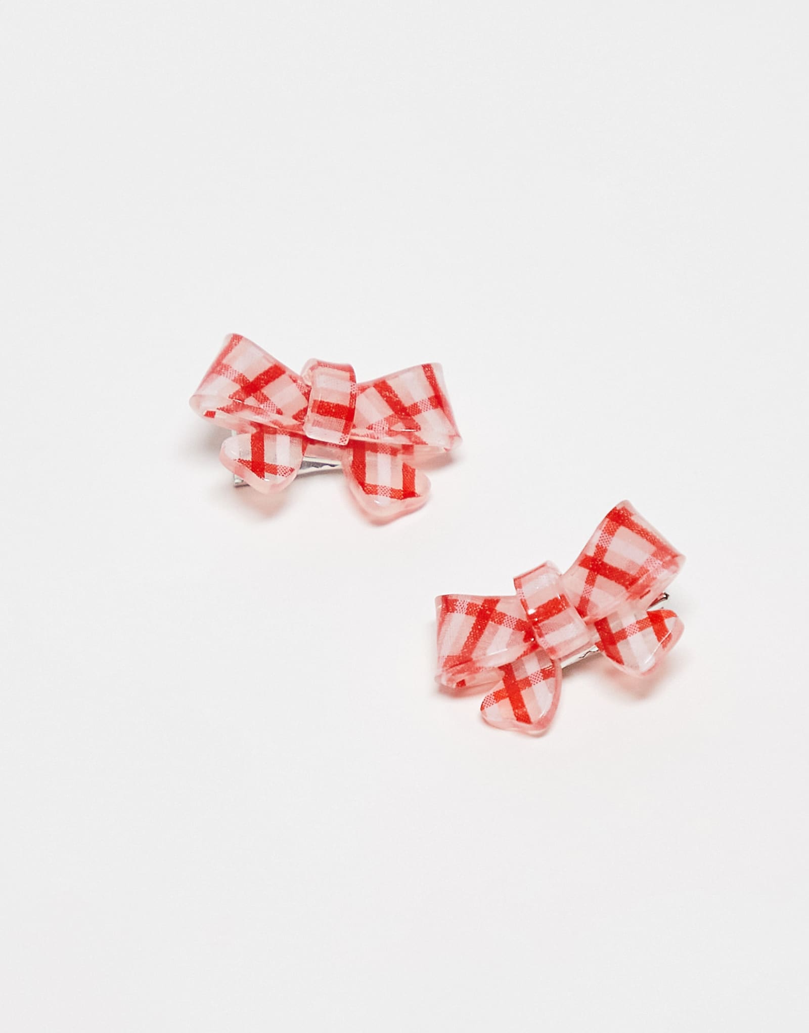 Гламурная упаковка из 2 мини-заколок для волос с бантом в клетку красного цвета 2190₽