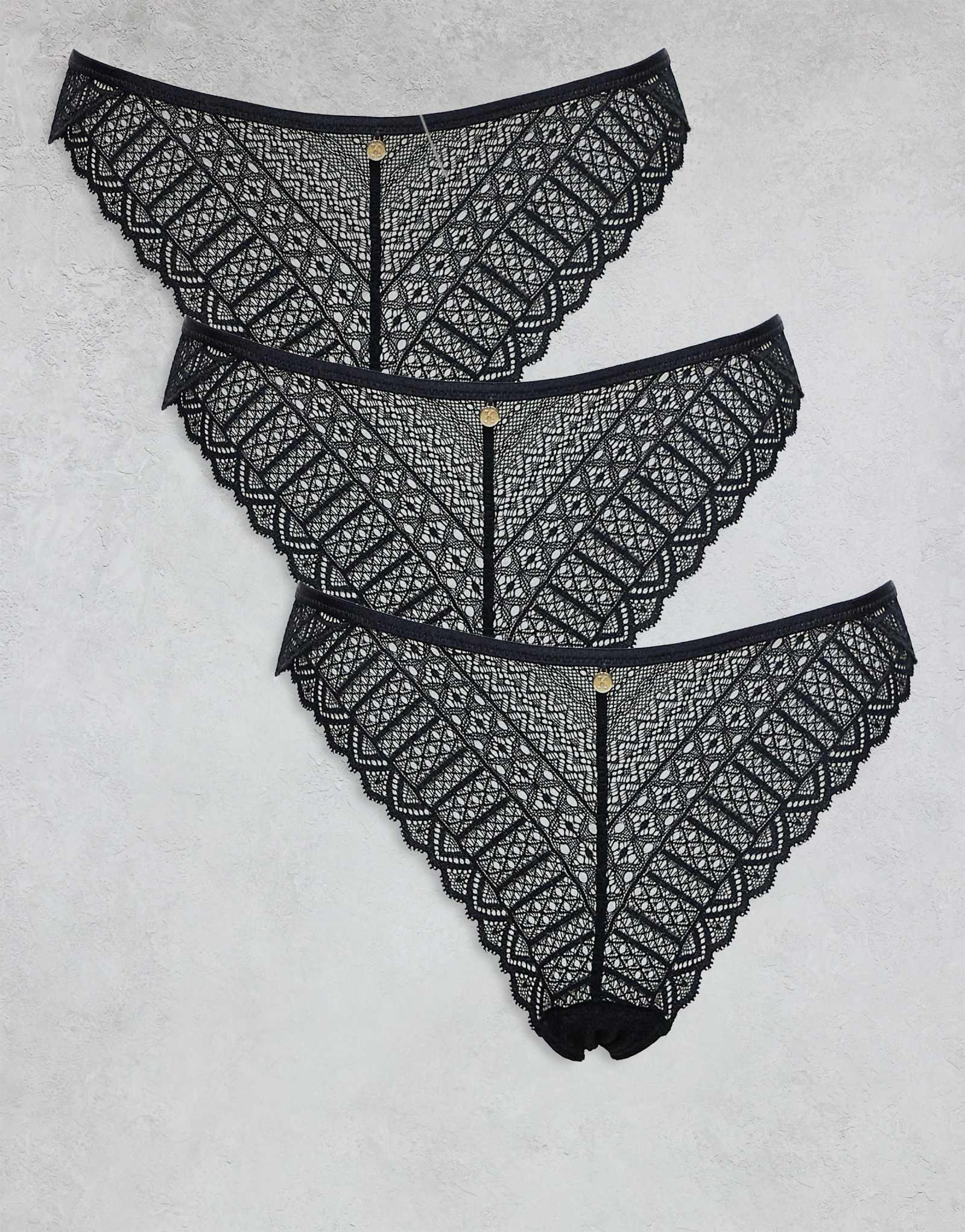 Черные кружевные трусы с высокой посадкой KBX из 3-х упаковок