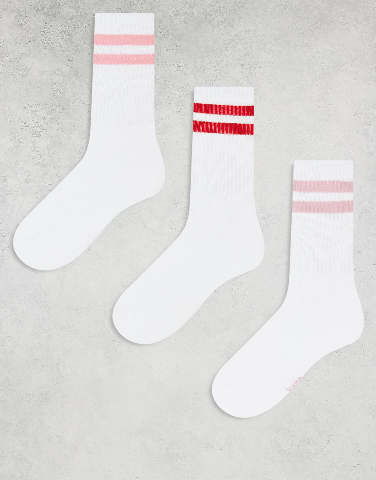 Спортивные носки JJXX из 3-х упаковок белого цвета с розово-красными полосками