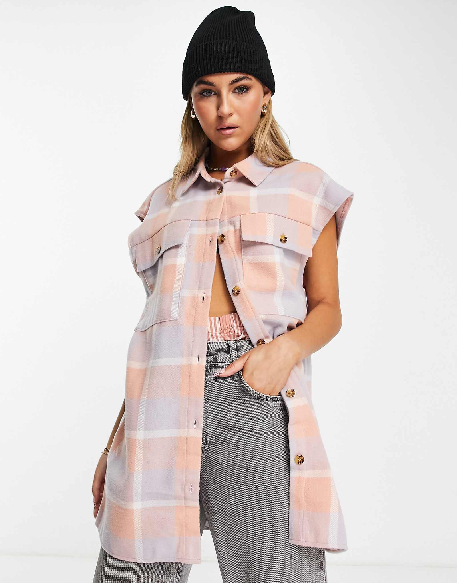 Удлиненная дужка без рукавов Noisy May в розовую клетку 6890₽