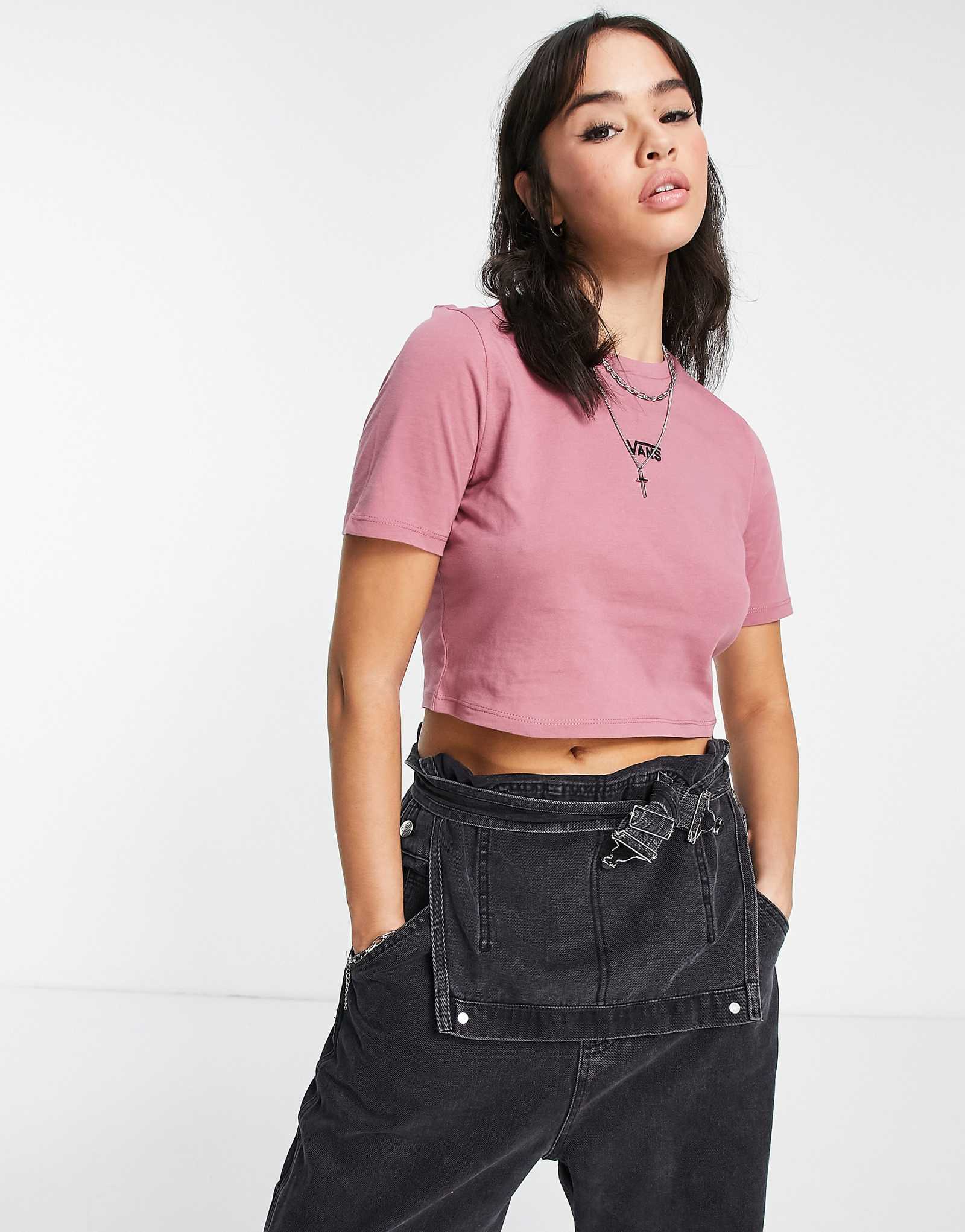 Укороченная футболка Vans Flying V темно-розового цвета 5190₽