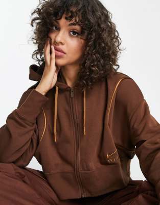 Укороченная толстовка с капюшоном из флиса Nike Air коричневого цвета