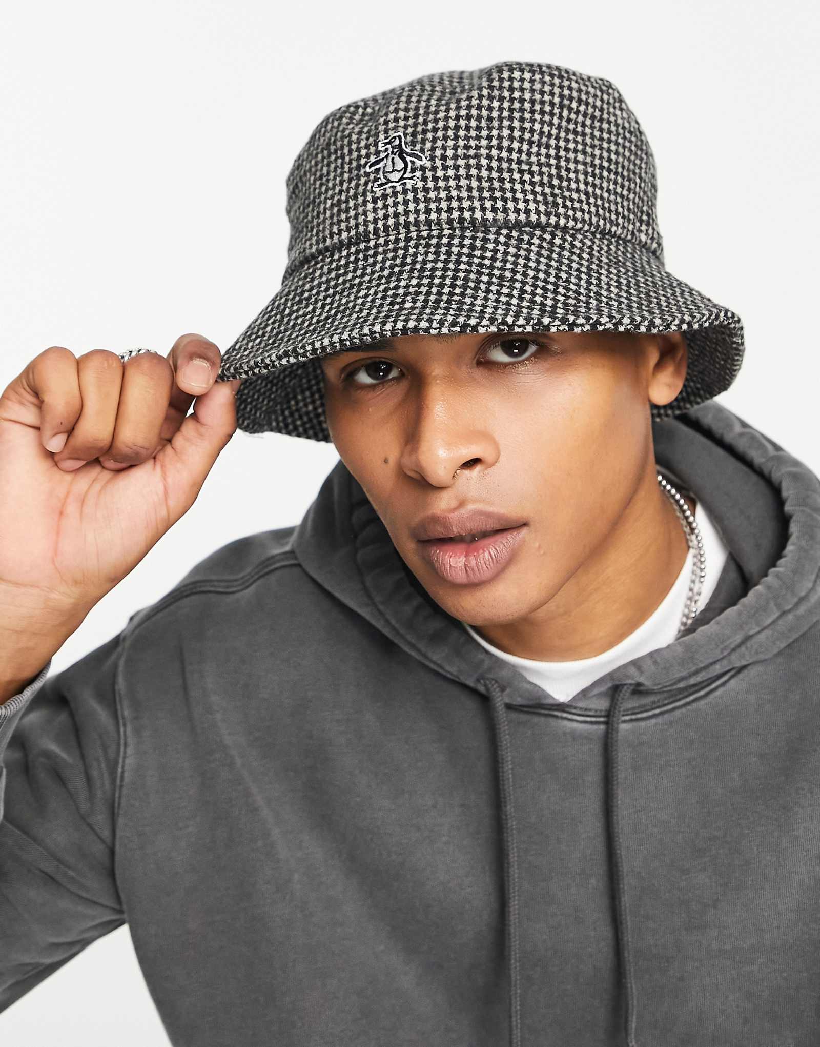 Оригинальная коричневая шляпа-панама в елочку с изображением пингвина 3990₽