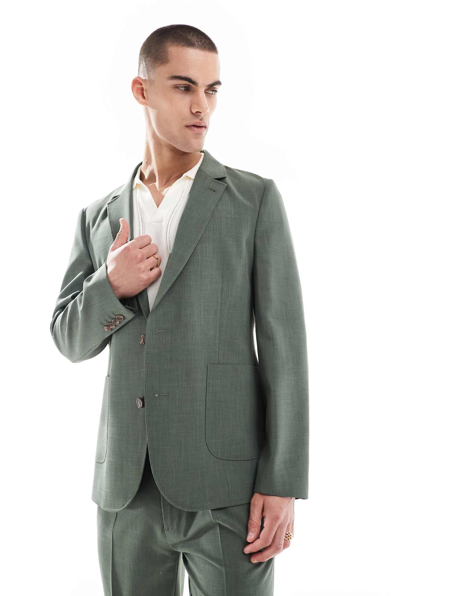 Летний пиджак-скинни от ASOS DESIGN в зеленую полоску 13390₽