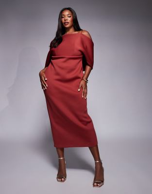 Миди-платье ASOS DESIGN Curve scuba глубокого бордового цвета с накидкой на спине шоколадного цвета