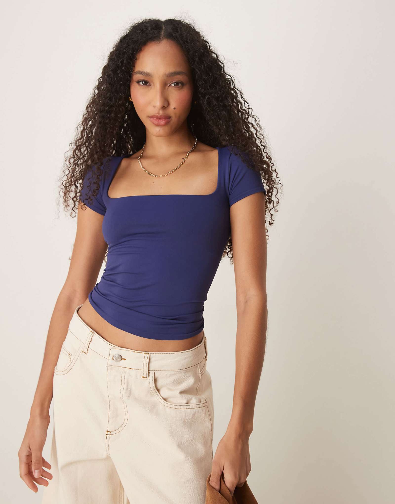 Детская футболка с квадратным вырезом Free People clean lines цвета индиго 5690₽