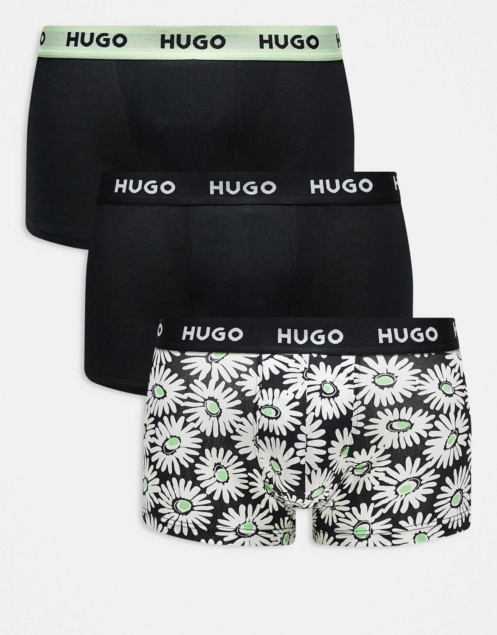 Однотонные плавки HUGO RED 3 pack с логотипом на поясе и принтом в виде ромашек из нескольких цветов