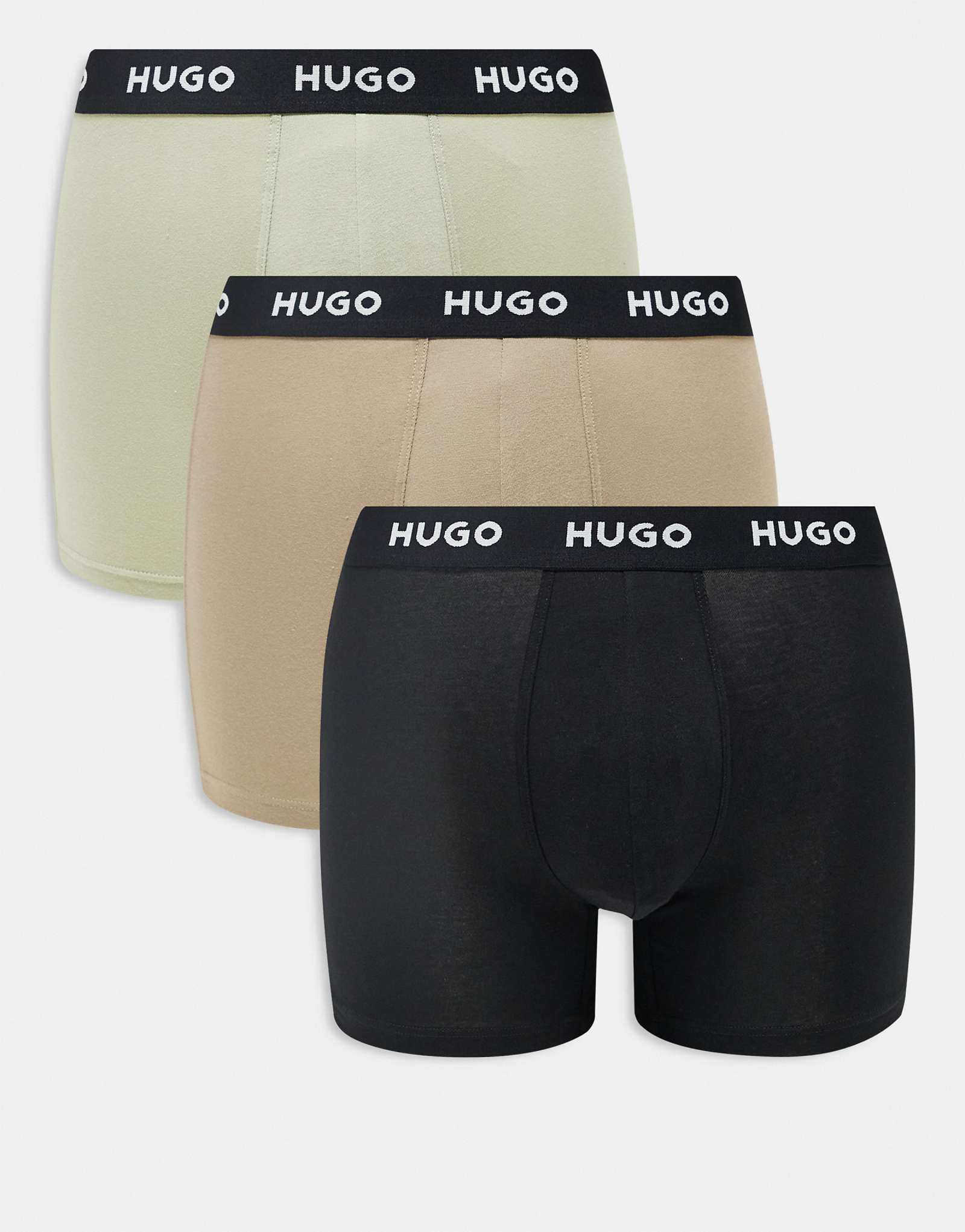 Трусы-боксеры с черным поясом и логотипом HUGO RED из 3 упаковок черногосветло-зеленого и коричневого цветов 8590₽