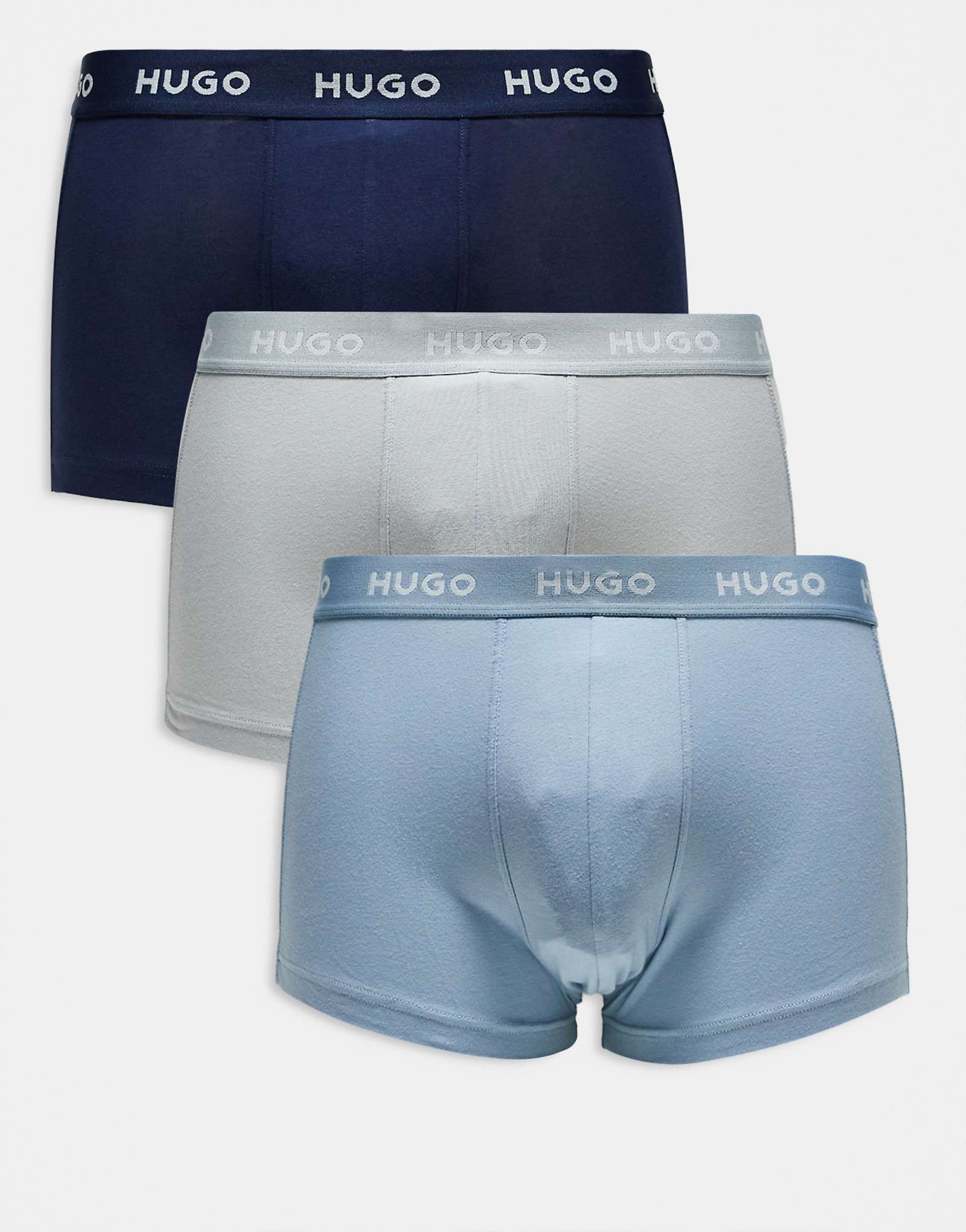 Плавки HUGO Red из 3-х комплектов с логотипом на поясе в тон белому/темно-синему/светло-голубому