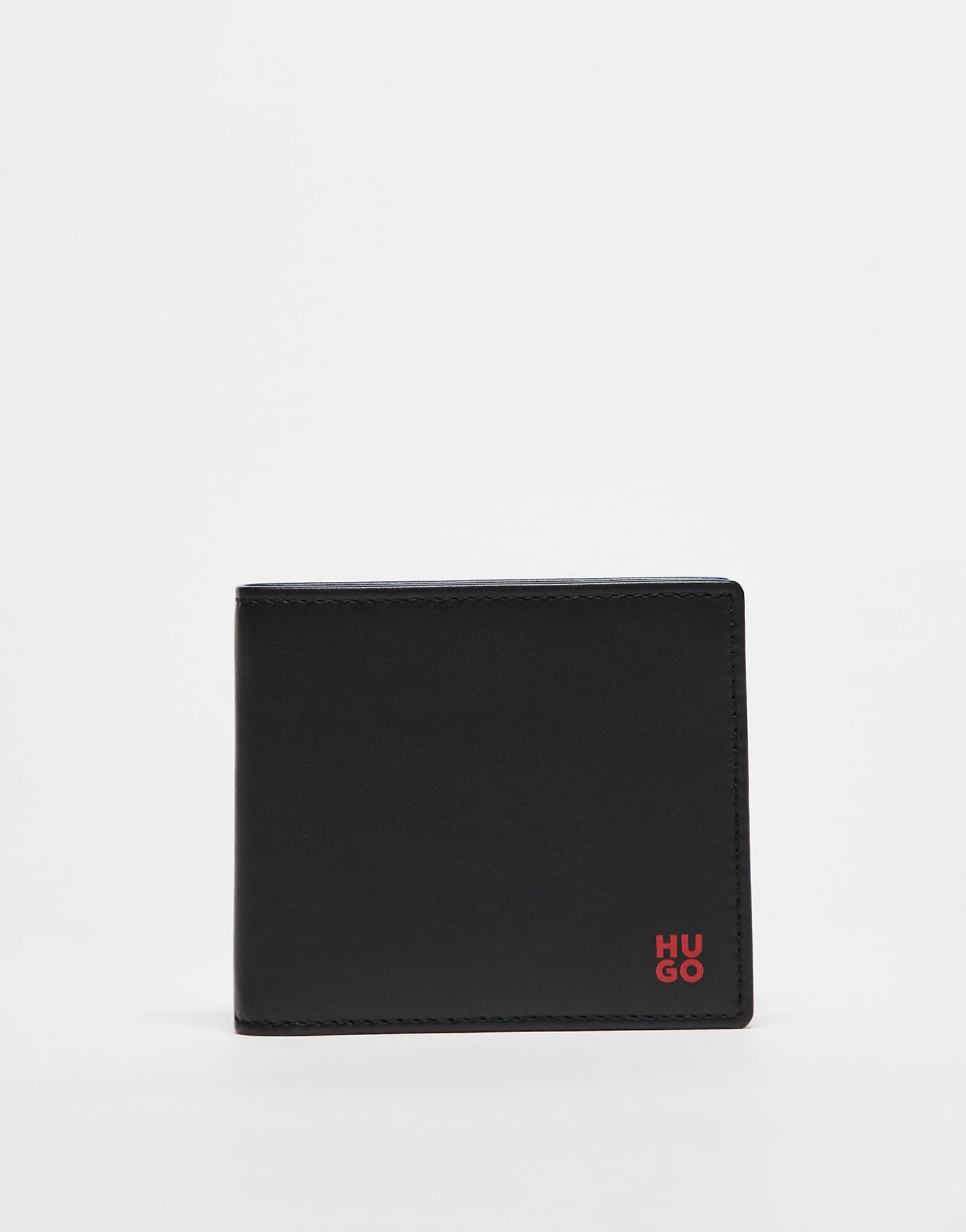 Кожаный двойной кошелек с логотипом HUGO RED Tibby stacked черного цвета 10690₽