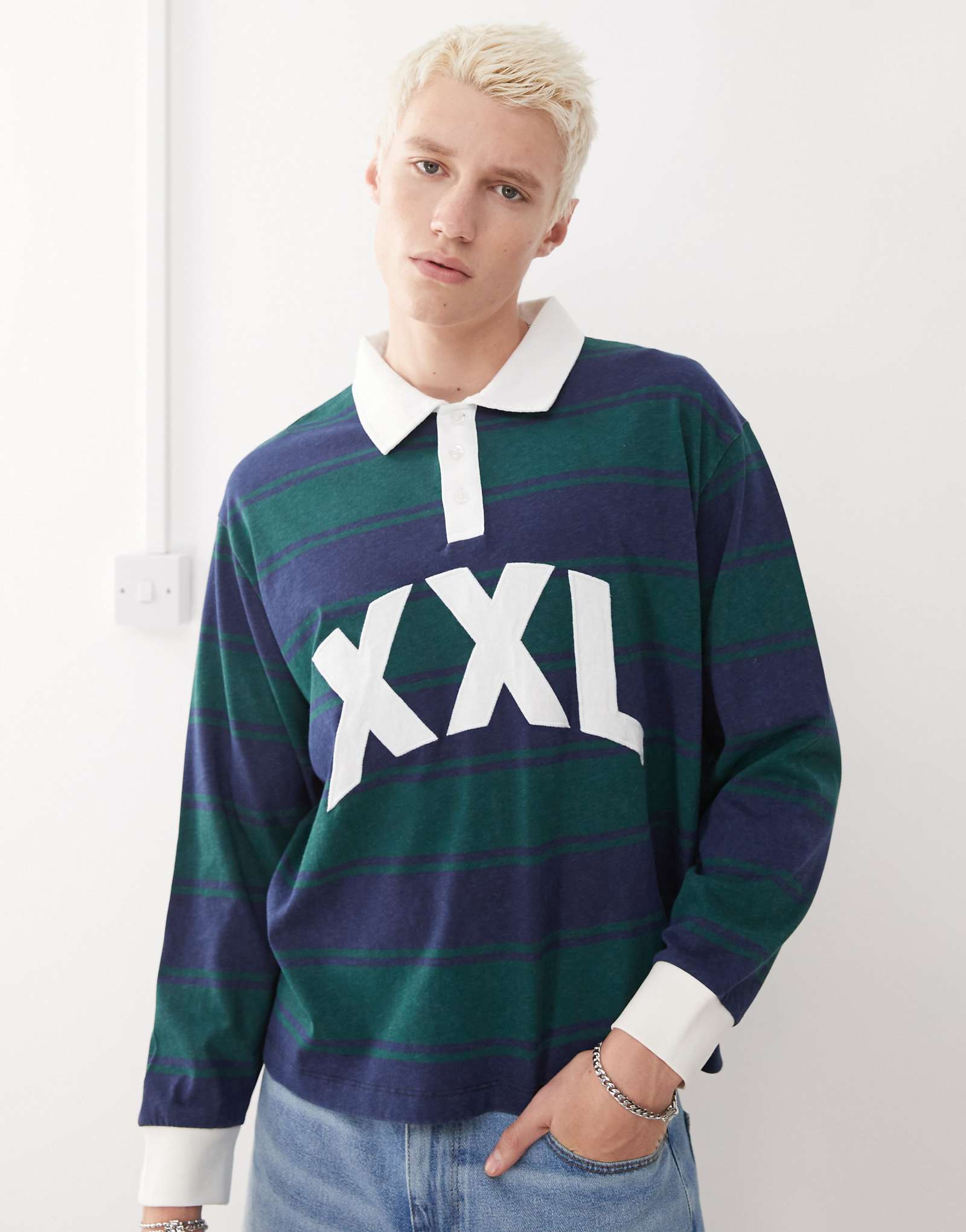 Поло в полоску с вышивкой COLLUSION с длинным рукавом XXL в разноцветную полоску 5890₽