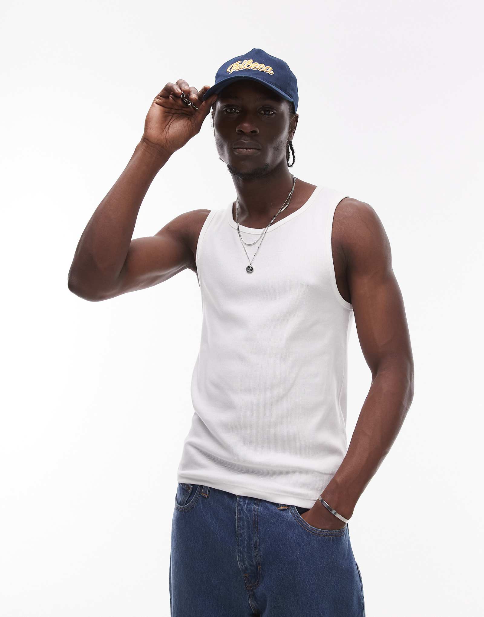 Майка в рубчик Topman белого цвета 4090₽