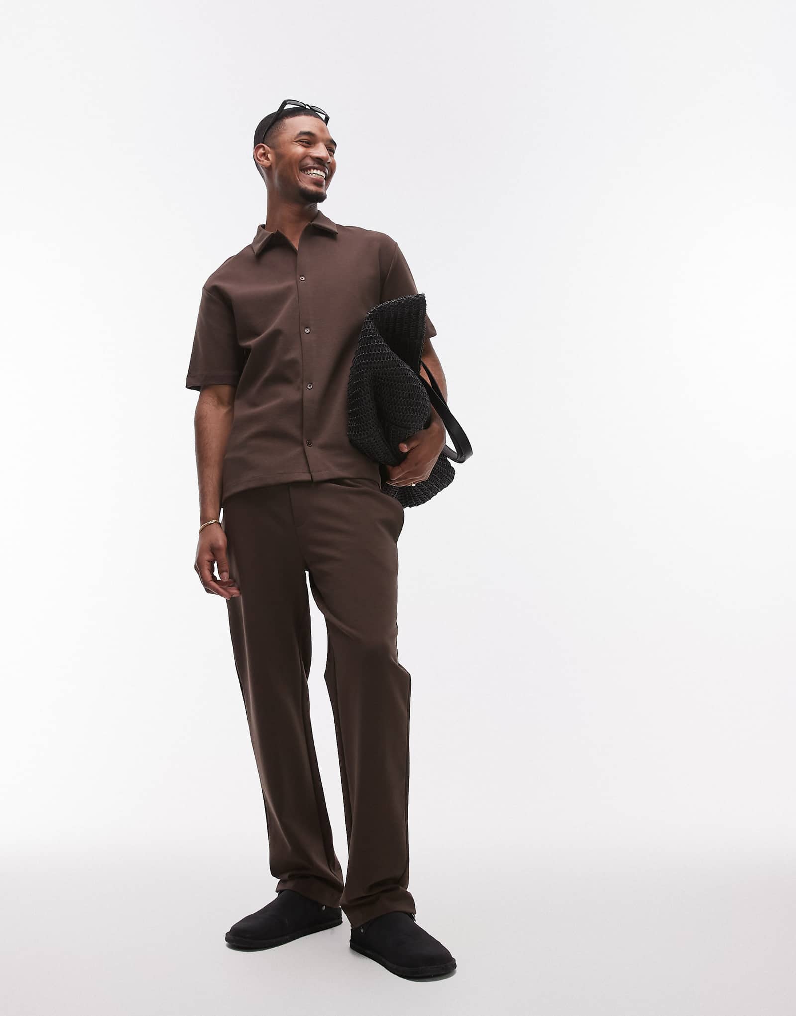 Спортивные брюки Topman premium interlock с прямыми штанинами коричневого цвета 5690₽