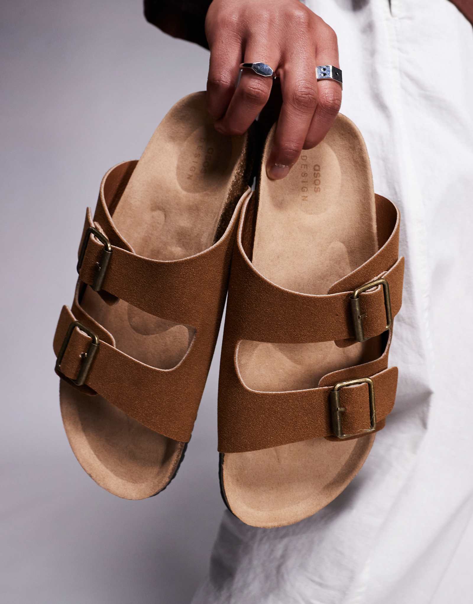 ДИЗАЙНЕРСКИЕ сандалии ASOS с двумя ремешками коричневого цвета на пробковой подошве 6090₽