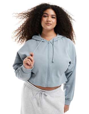 Толстовка с капюшоном ASOS DESIGN с изогнутым швом и застежкой-молнией синего цвета, постиранная