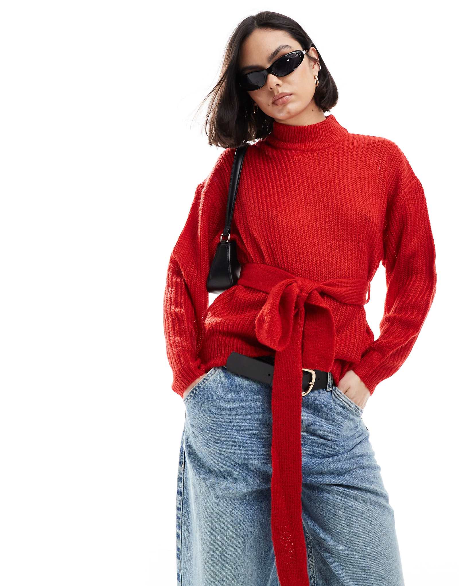 Свитер Brave Soul saka с завязками на талии красного цвета 5290₽