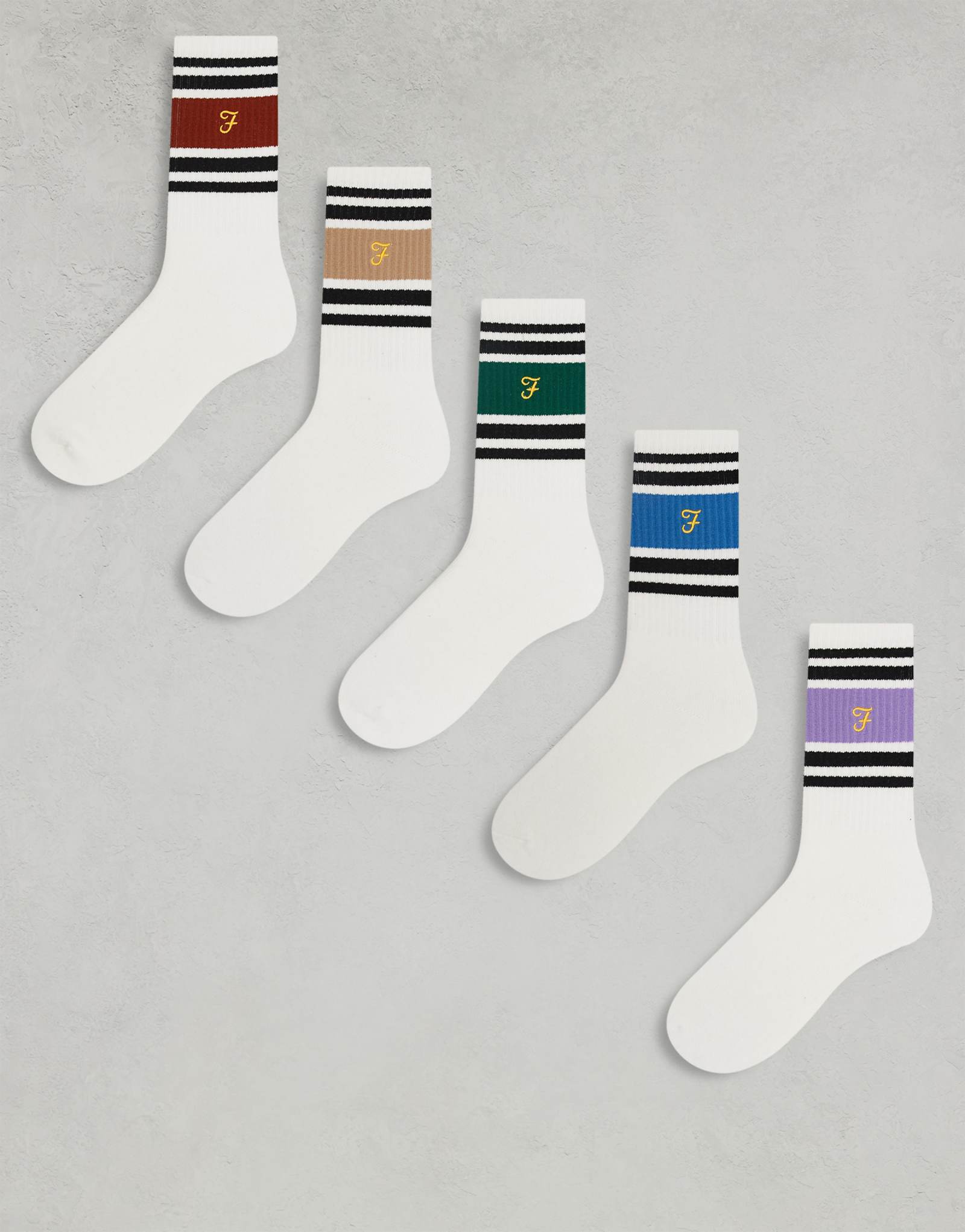 Носки Farah из 5 упаковок белого цвета с окантовкой 8190₽