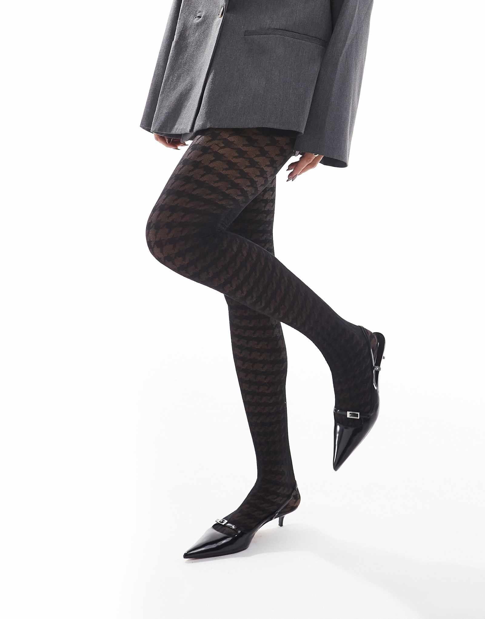 Черные колготки Lindex с рисунком хаундстут из 40 денье плотностью 40 денье 2190₽
