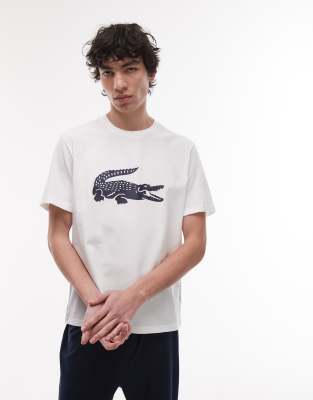 Пижамный комплект Lacoste loungewear белого и темно-синего цветов с принтом логотипа