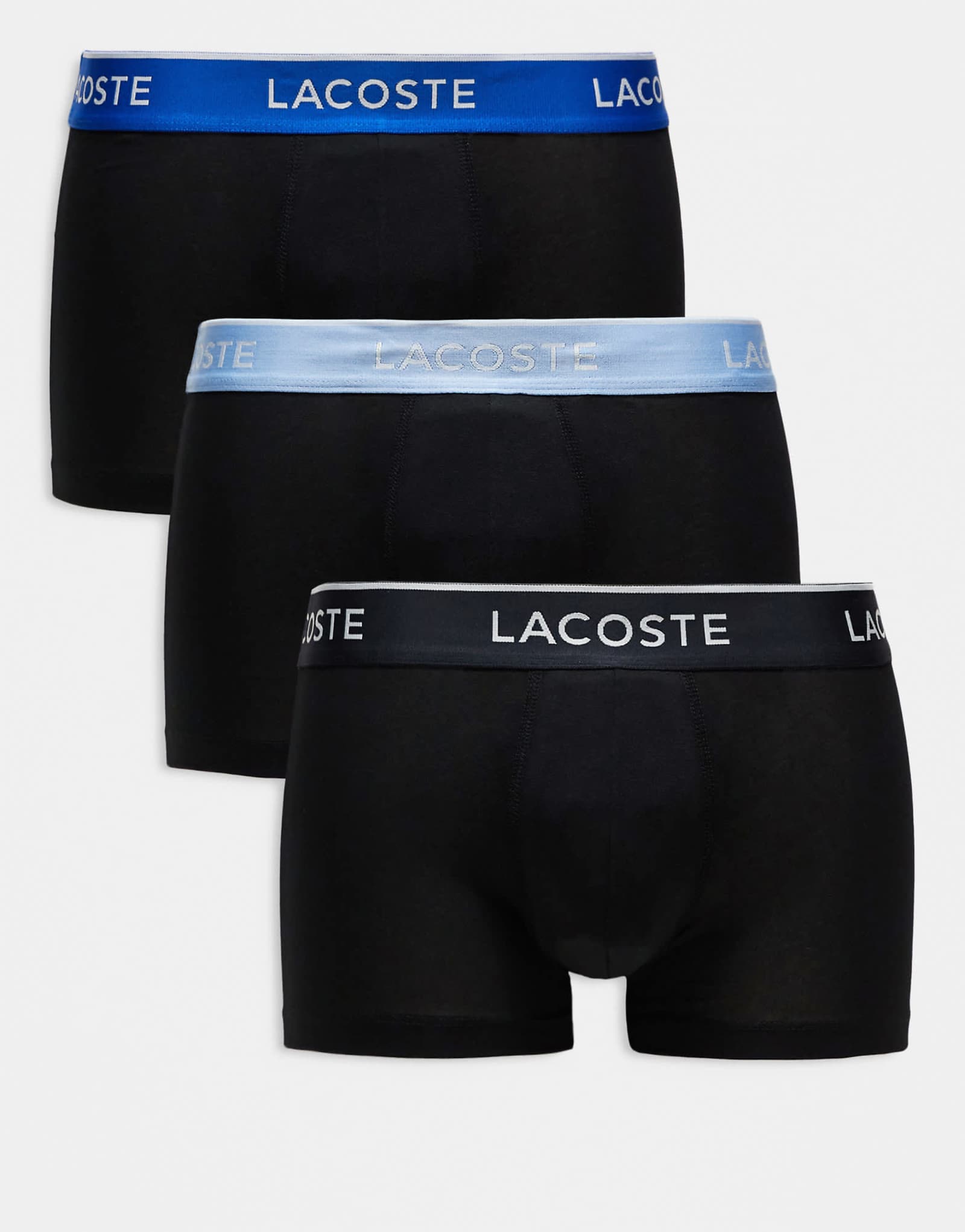 Черные плавки Lacoste 3 pack с синими поясами 12590₽