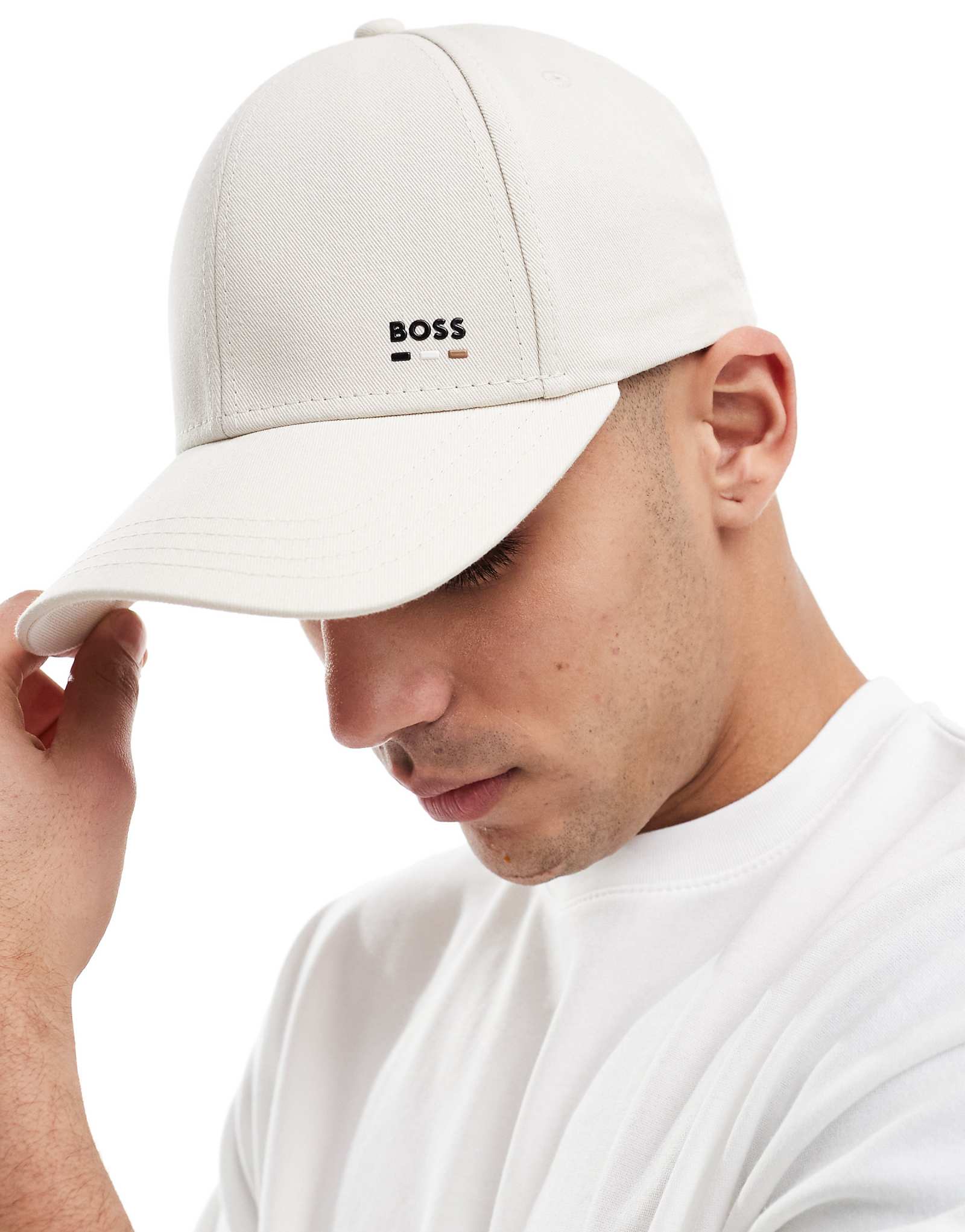 Хлопчатобумажная бейсболка в полоску с логотипом BOSS Zed icon бежевого цвета 8890₽