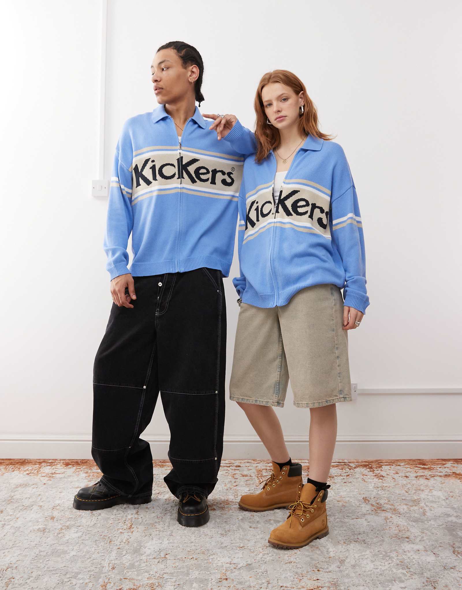 Вязаный кардиган большого размера Kickers unisex на молнии синего цвета 14190₽