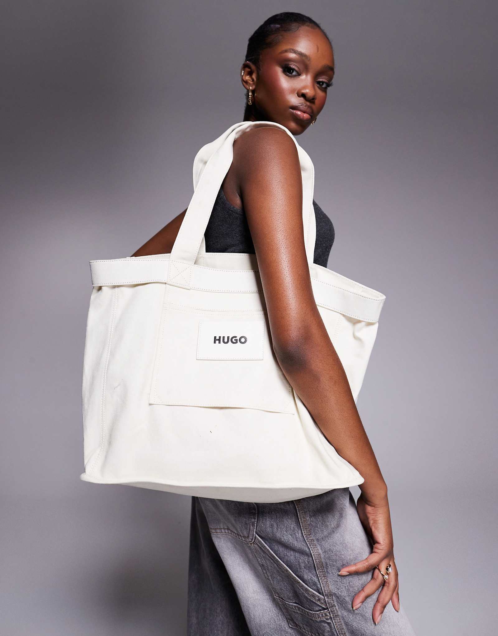 Холщовая сумка-тоут Hugo Red Becky белого цвета