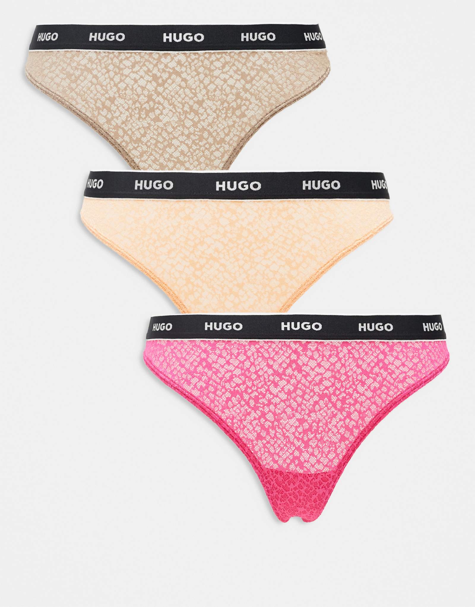 Кружевные стринги HUGO Red из 3-х упаковок с поясом с логотипом розового оранжевого и коричневого цветов 5690₽
