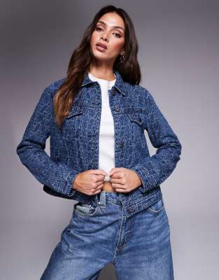 Джинсовая куртка с монограммой Armani Exchange темно-синего цвета