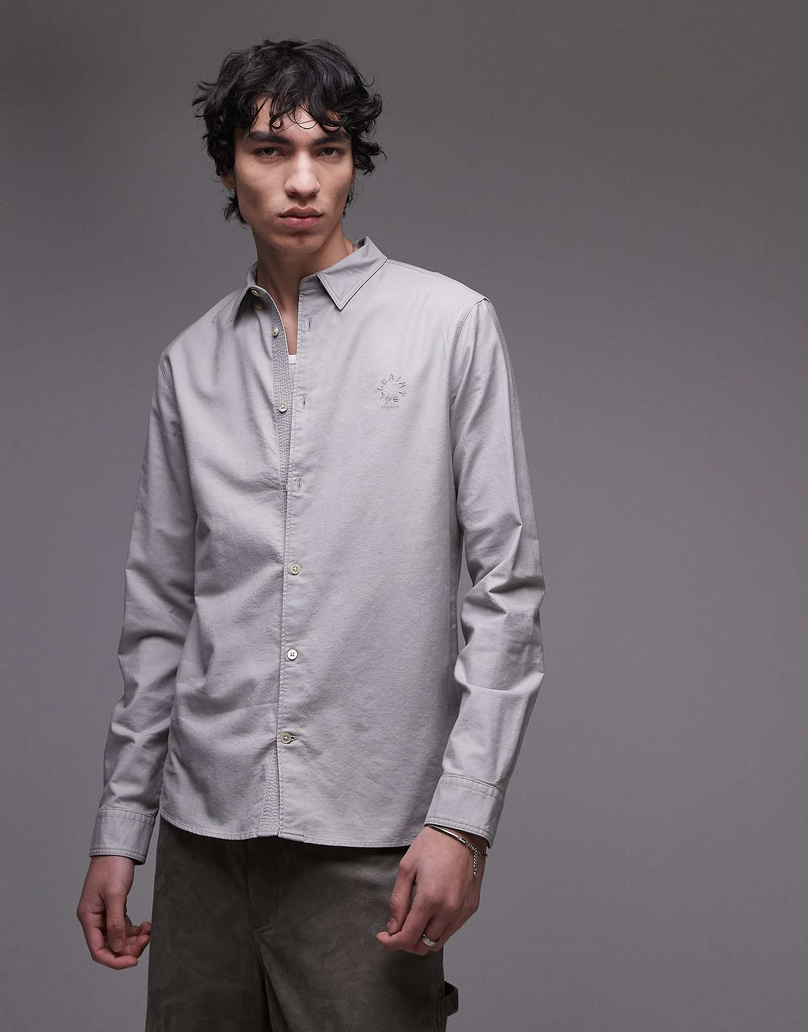 Рубашка с длинным рукавом AllSaints Haven серого цвета whisper