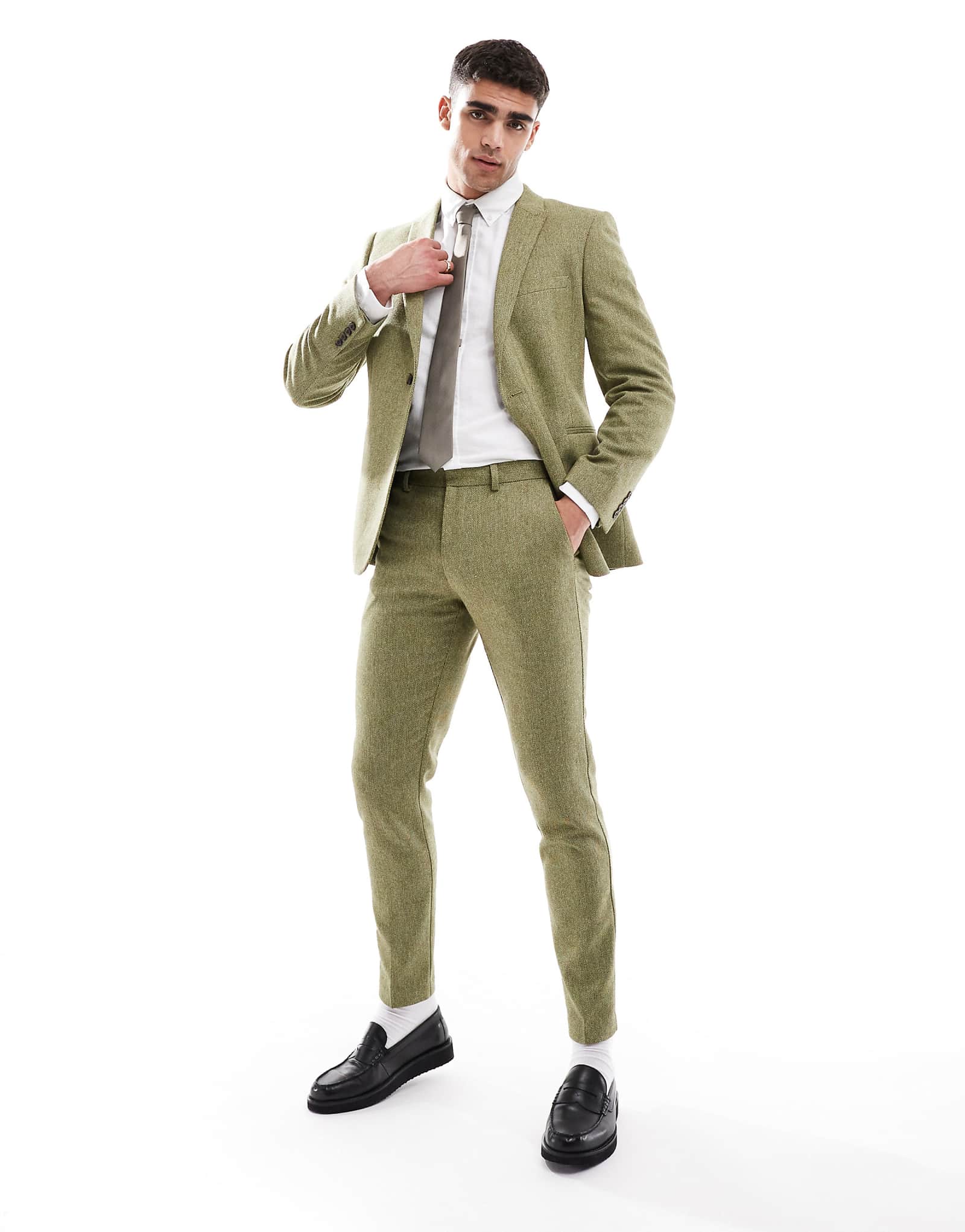 Дизайнерские узкие брюки из шерстяной смеси ASOS с оливковой текстурой плетеной корзины 8090₽