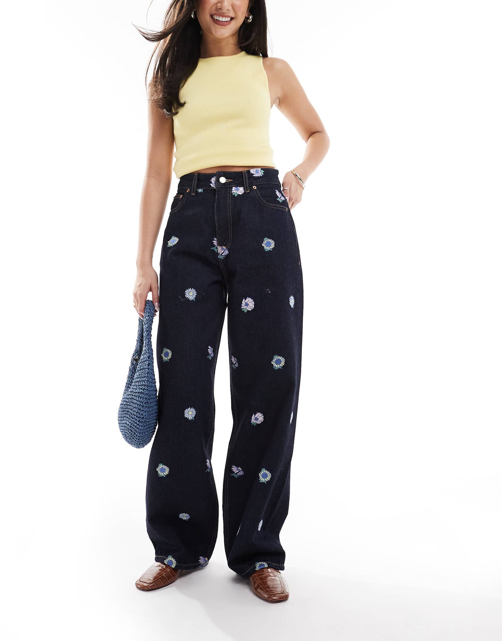 Мешковатые джинсы бойфренда свободного покроя Dr Denim Donna с цветочной вышивкой