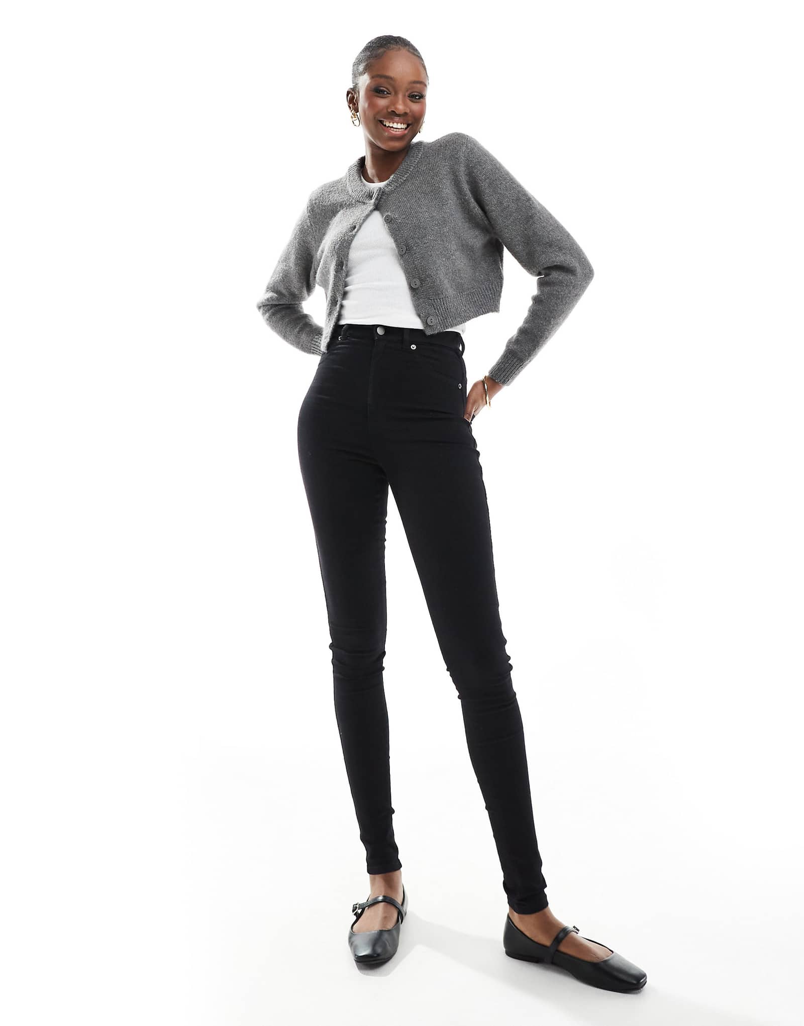 Супер Зауженные джинсы Dr Denim Tall Solitaire с завышенной талией из чистого черного постиранного материала