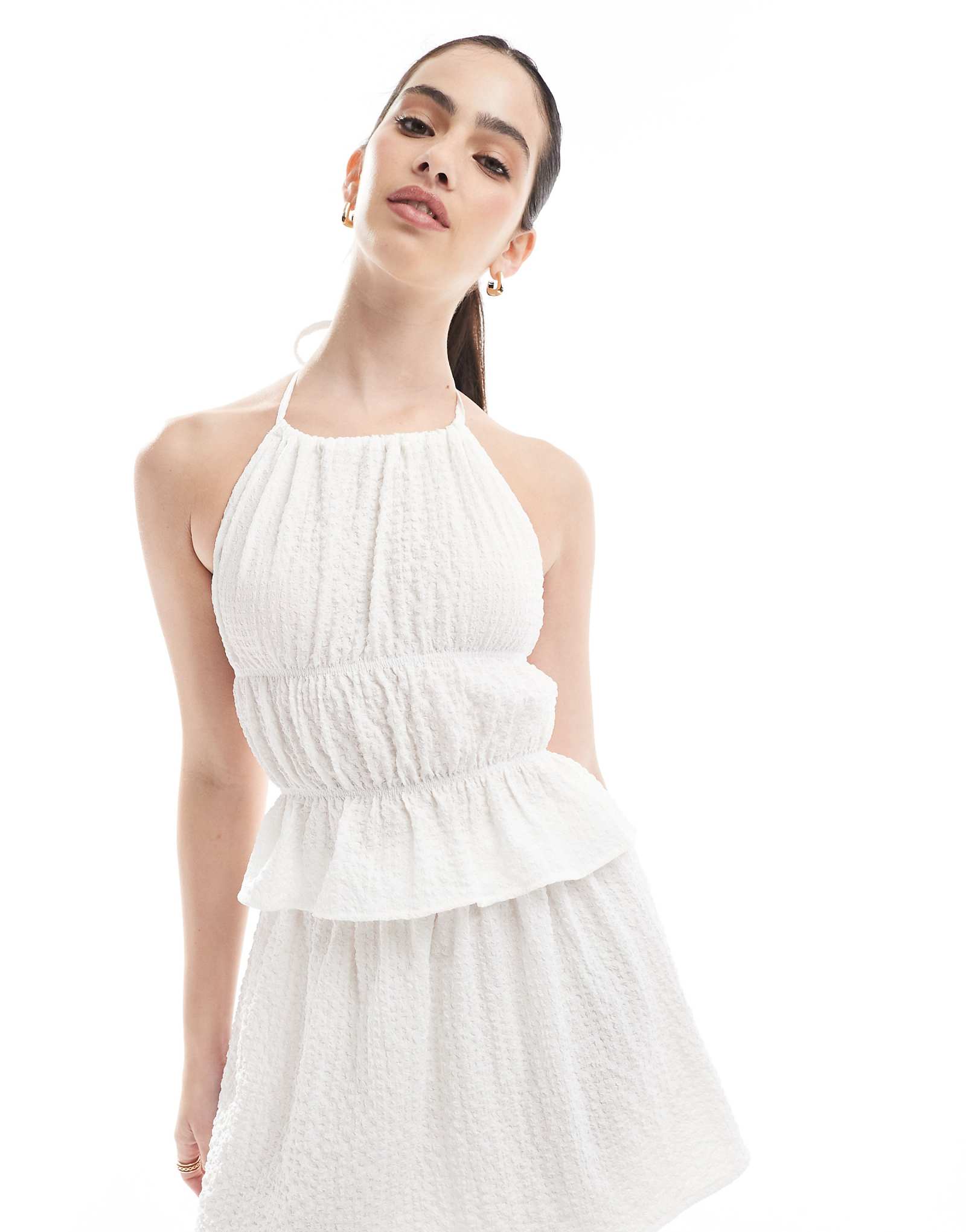 Эксклюзивный пляжный топ Esmee на бретелях с высоким воротом белого цвета