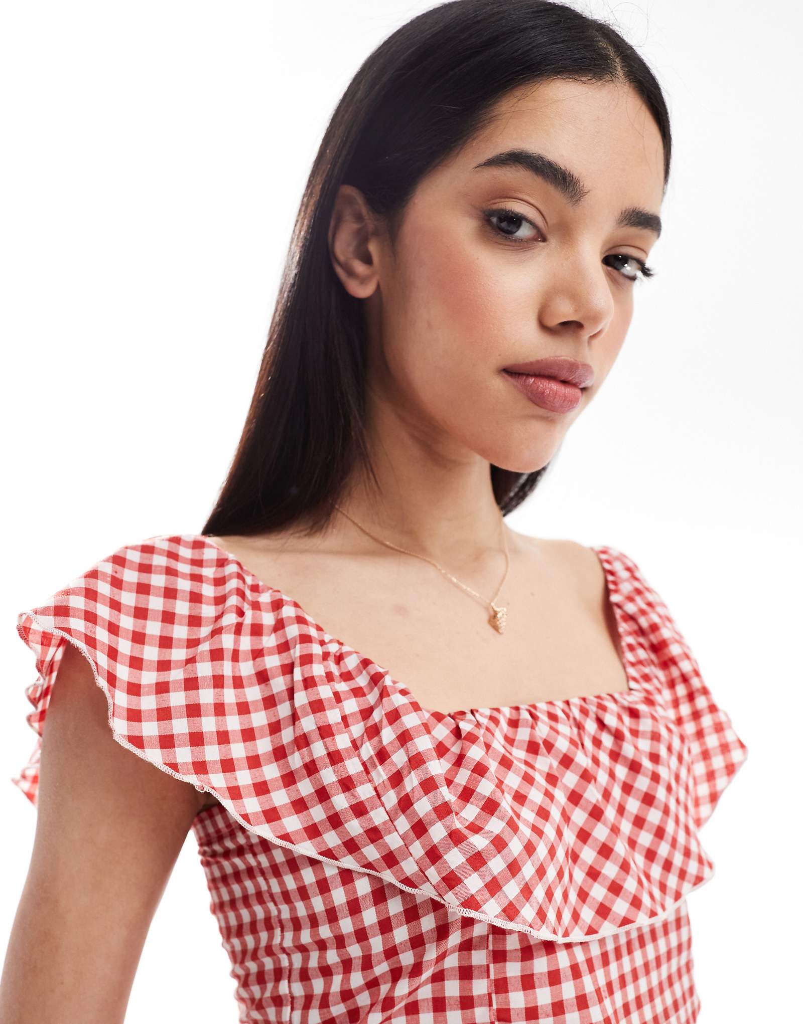 Эксклюзивный укороченный пляжный топ Esme с оборками из красной ткани 2290₽