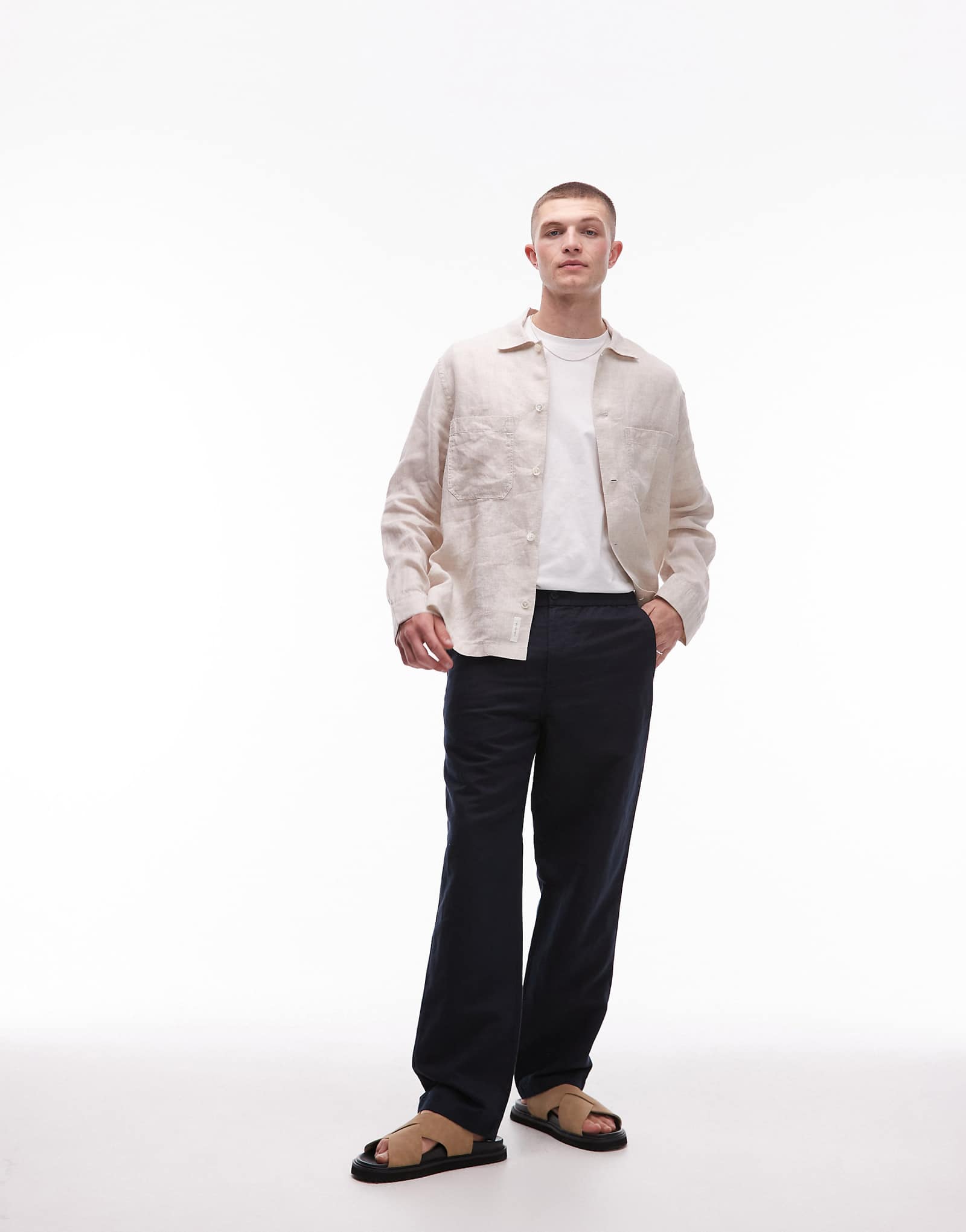 Льняные брюки ARKET на завязках синего цвета 18290₽