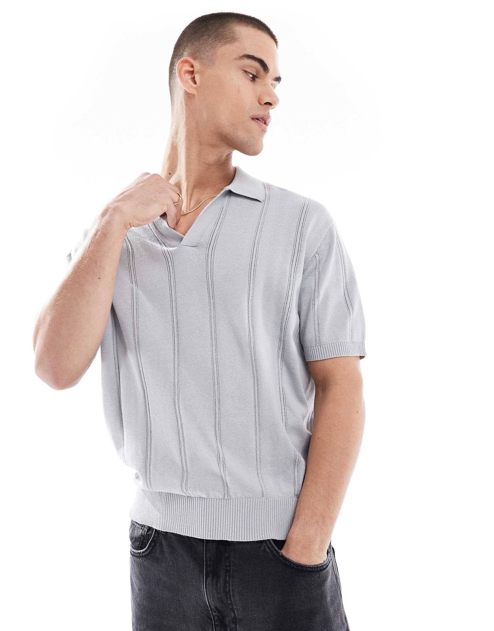 Вязаная рубашка поло Bershka синего цвета 3090₽