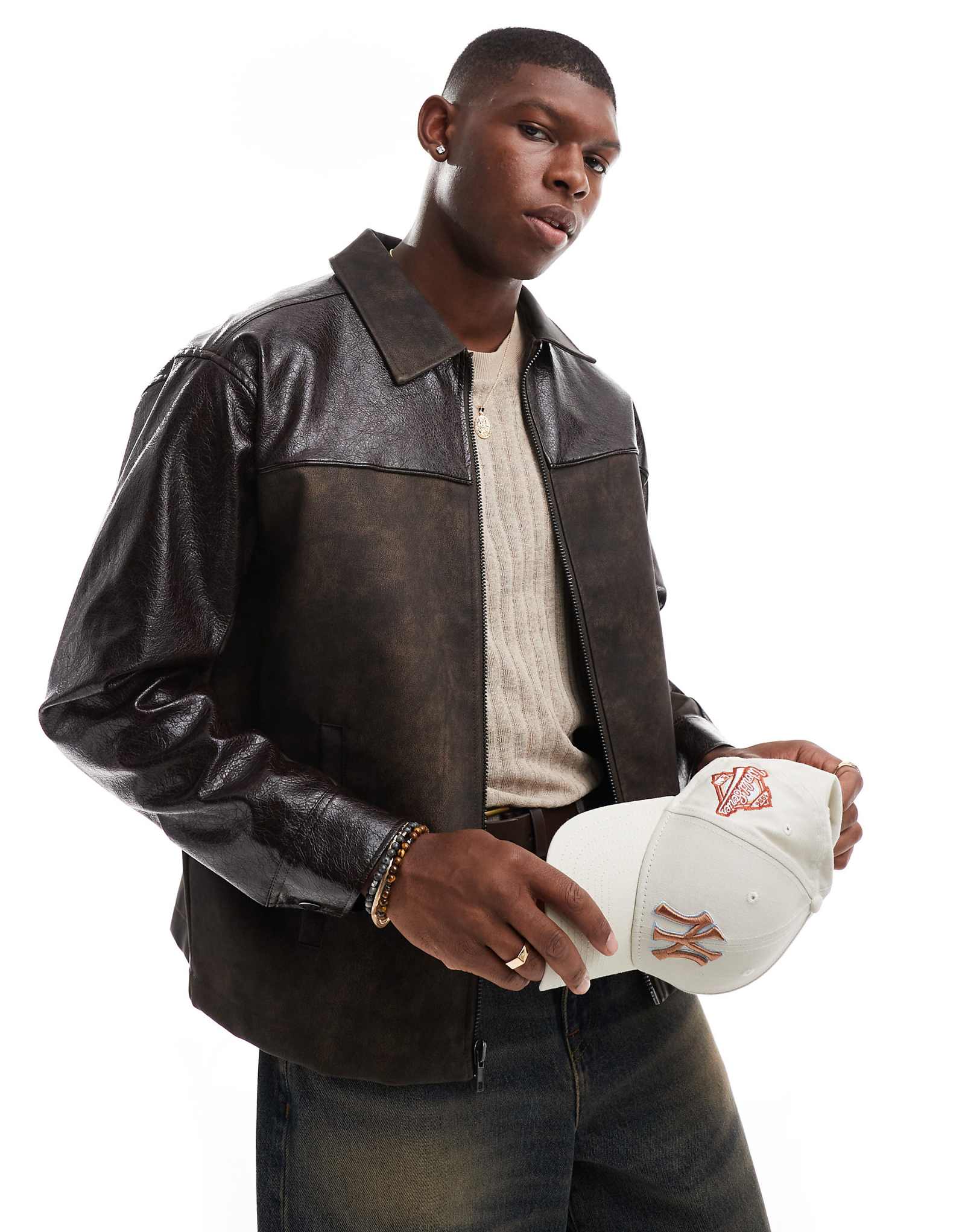 Куртка из текстурированной искусственной кожи Pacsun черного цвета стиранная 11790₽