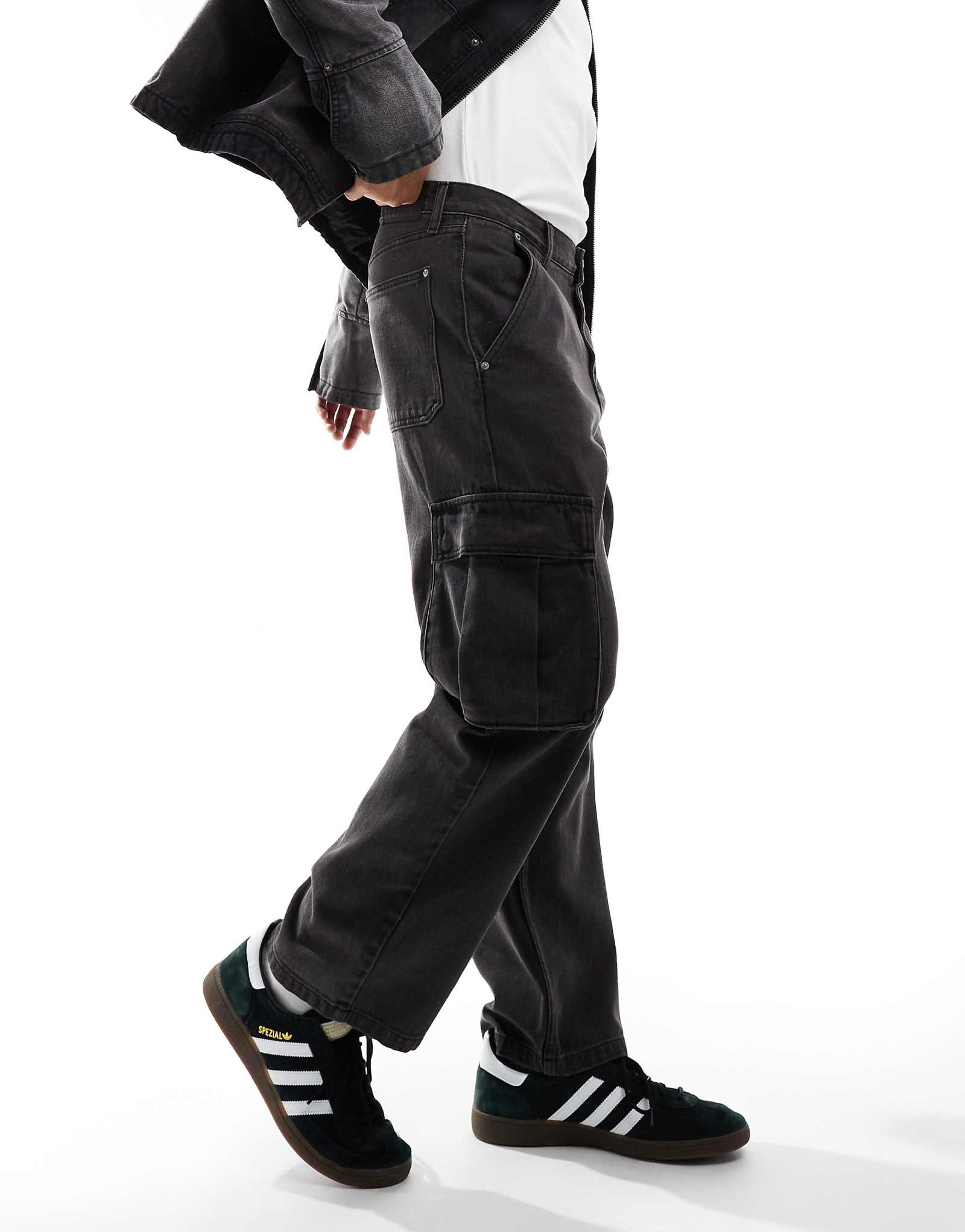 Широкие брюки-карго с накладным карманом Pacsun черного цвета, выстиранные