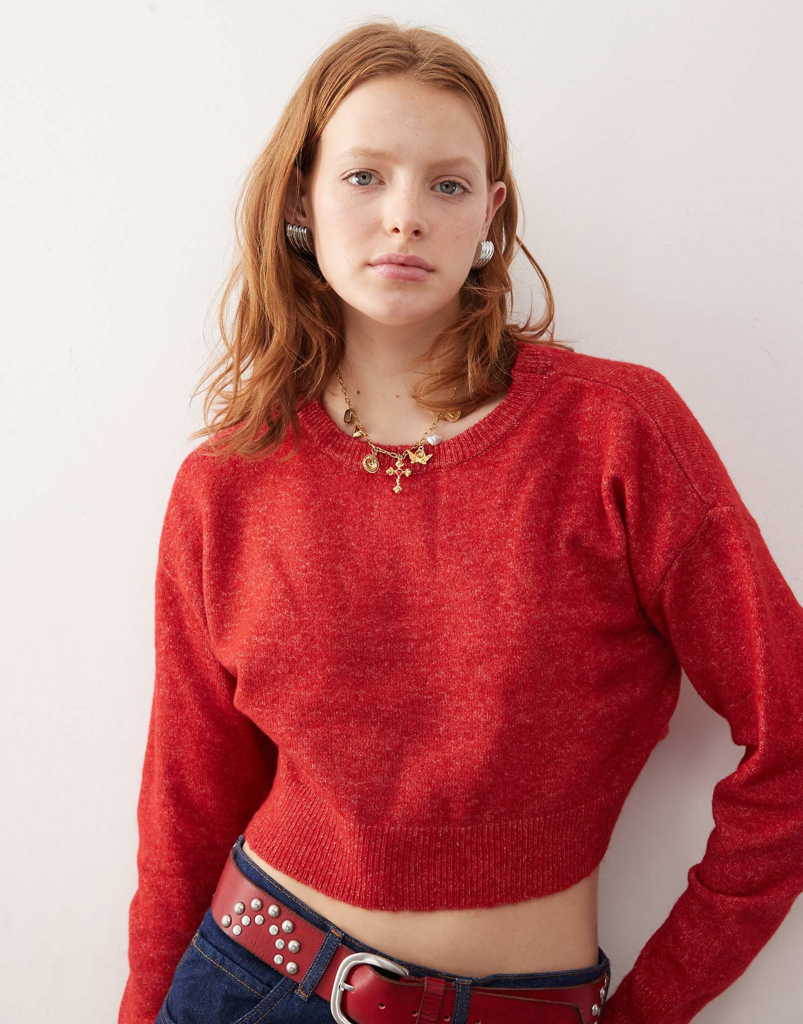 Красный укороченный свитер с круглым вырезом Pacsun iris 6390₽